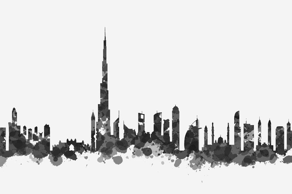 Buy Black and White Dubai Skyline - Splash Art Online - Art Print Shop