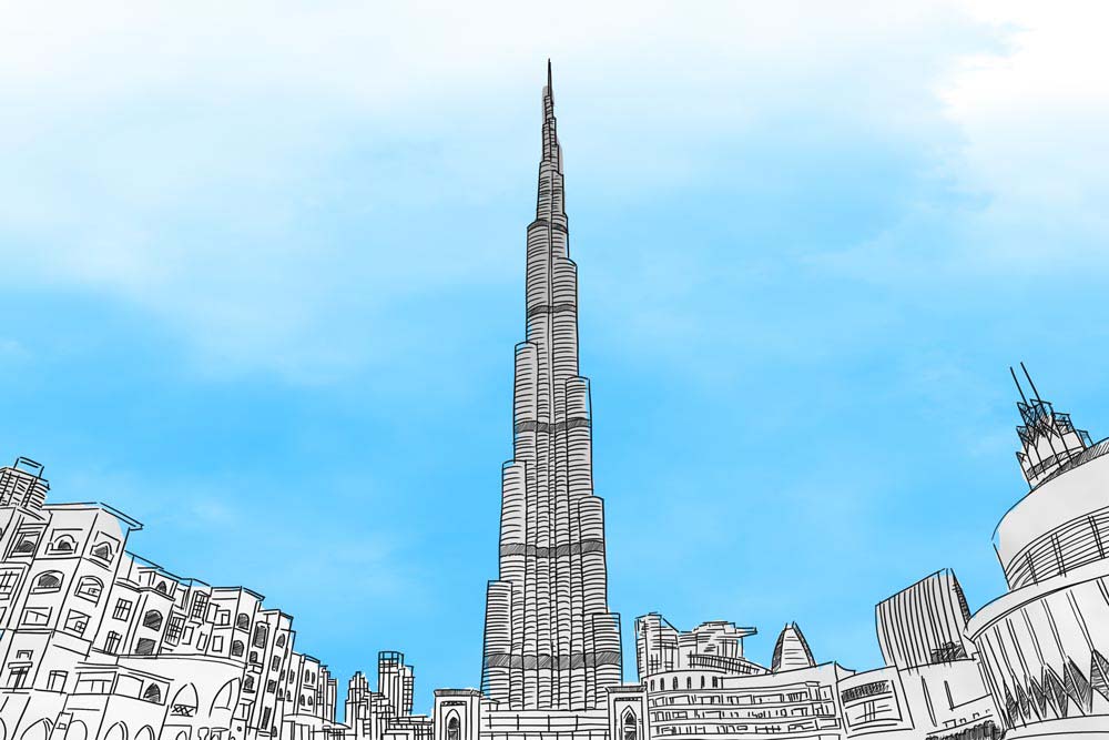 Buy Burj Khalifa Sketch in Blue Sky Artwork Online