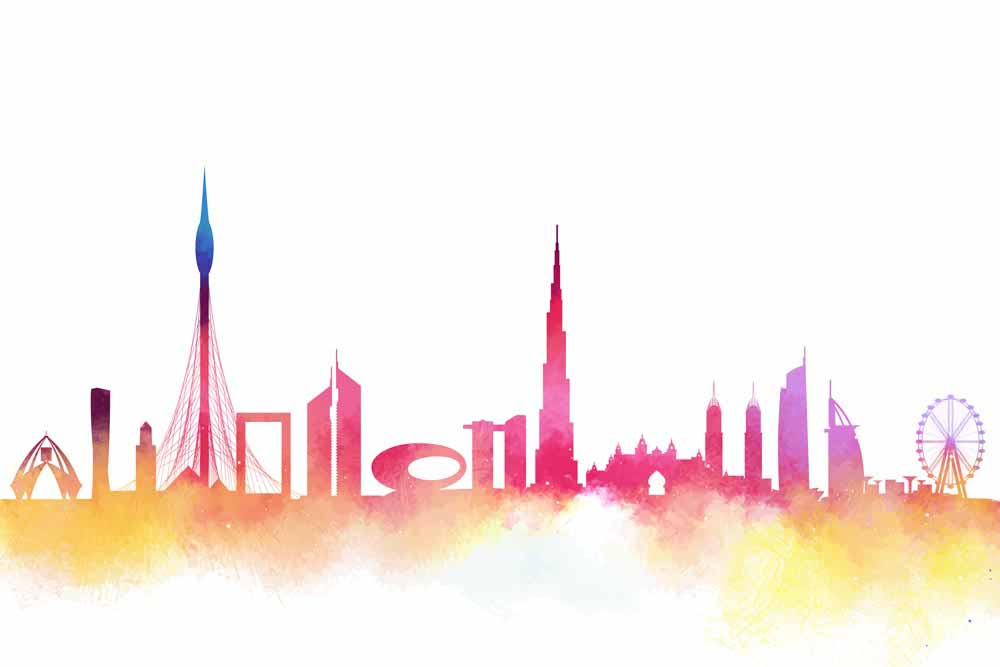 Buy Colourful Dubai Skyline Art Online
