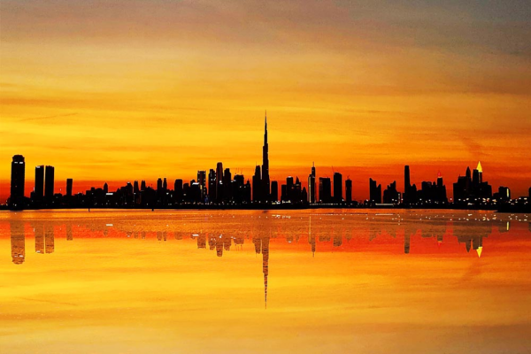 Golden Hour Dubai Skyline Artwork - Vibrant Yellow View | Buy Online