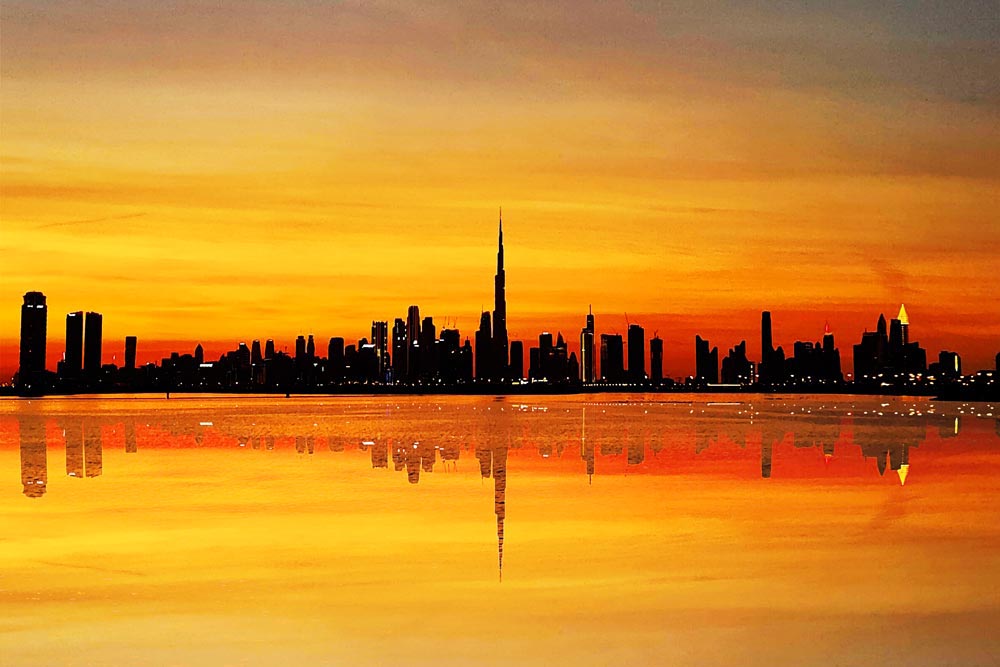 Golden Hour Dubai Skyline Artwork - Vibrant Yellow View | Buy Online