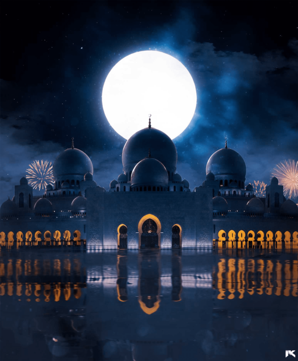 Buy MASJID Art Print: Serene Mosque Under the Radiant Moon | Buy Museum-Quality Canvas, Metal, Acrylic Prints