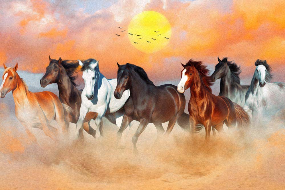 Seven Horses Running in Desert Painting - Bold Brushstrokes | Buy Online