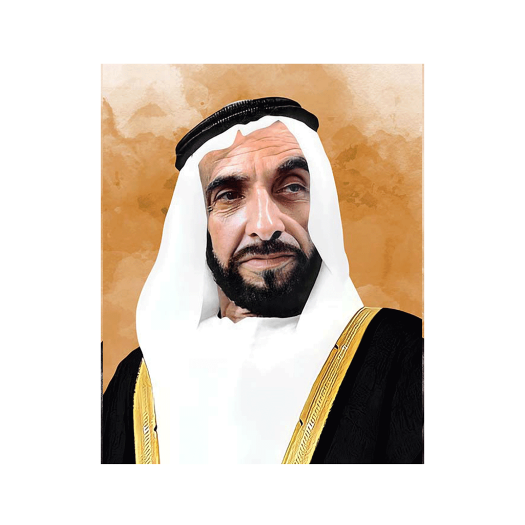 Official Portrait Of His Highness Sheikh Zayed Bin Sultan Al Nahyan With Brown Watercolor 4093