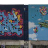 Car up in the sky - graffiti outdoor wall art