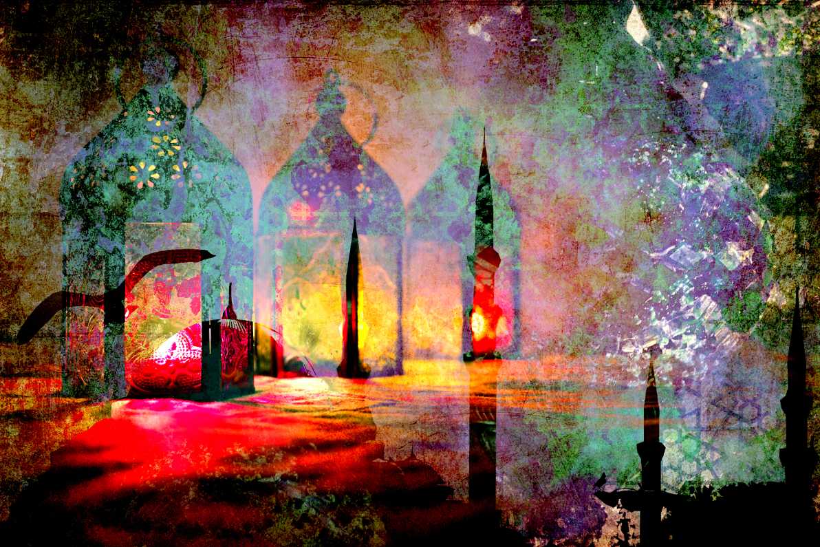 Colourful Mosque Silhouette Islamic Print
