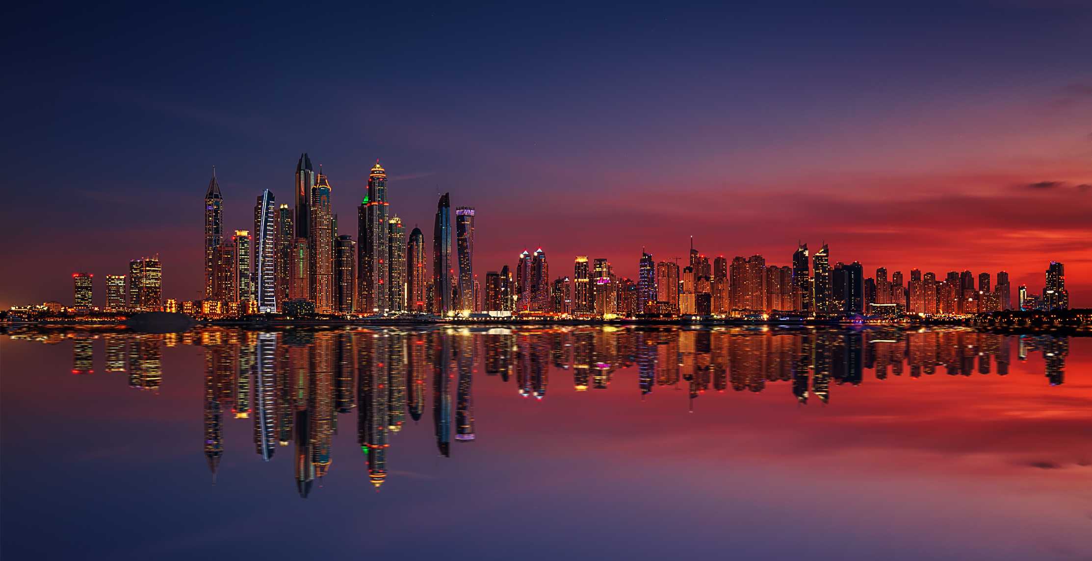 Dubai panorama red sky