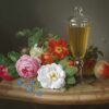 Glass with wine and roses