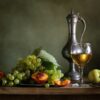 Still life with green grapes vintage
