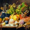 Still life with peaches and grapes
