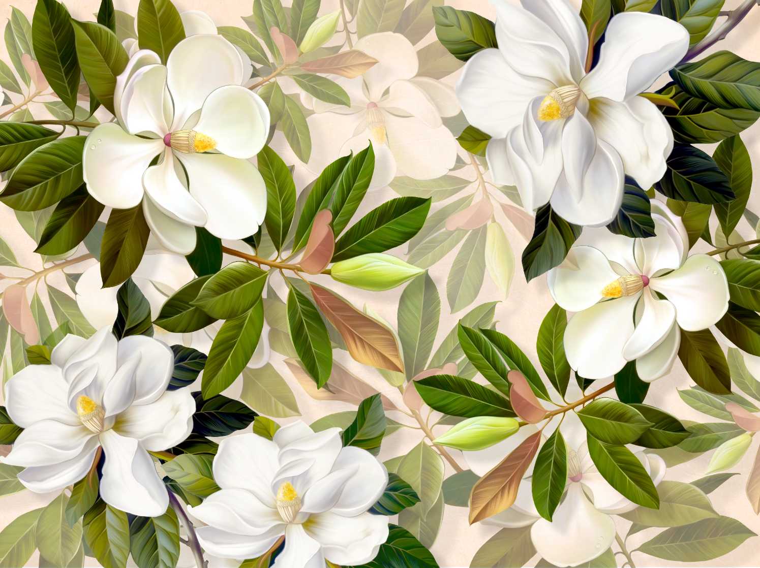 White Flowers Wallpaper Print
