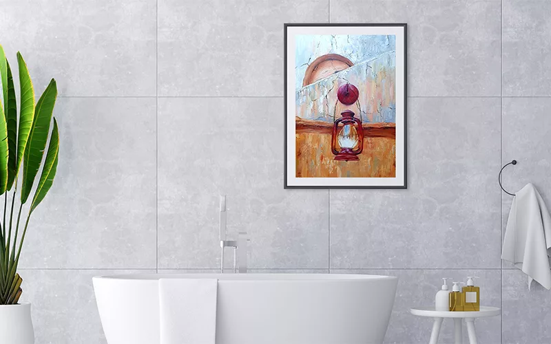 Bathroom interior bathtub with copy space for mockup, 3D rendering