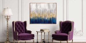 Art Smiley’s Masterpiece: Harbor Town Black White and Gold Canvas Prints & Golden Blue Abstract Acrylic Printing for Client Spacewell